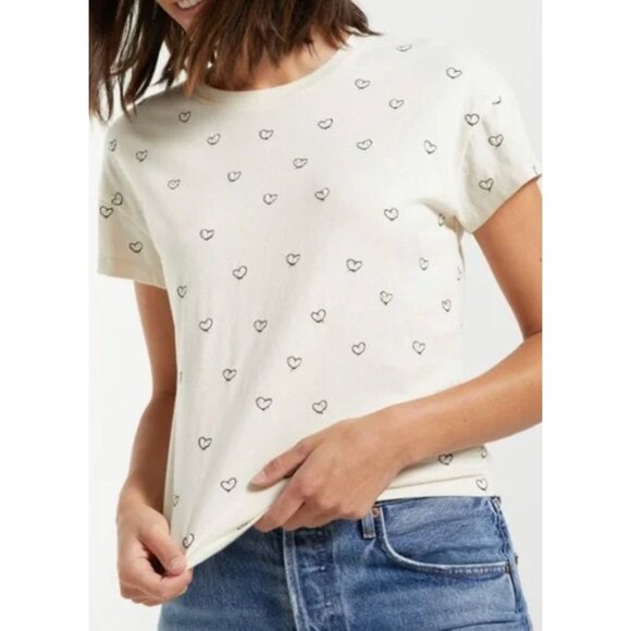 Z Supply Embroidered Heart Short Sleeve T-Shirt Size Small - Picture 1 of 5